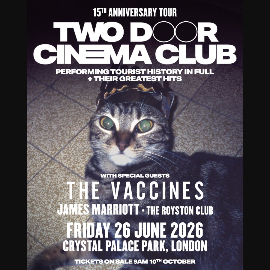 Image of Two Door Cinema Club tour poster including a cat wearing a crown